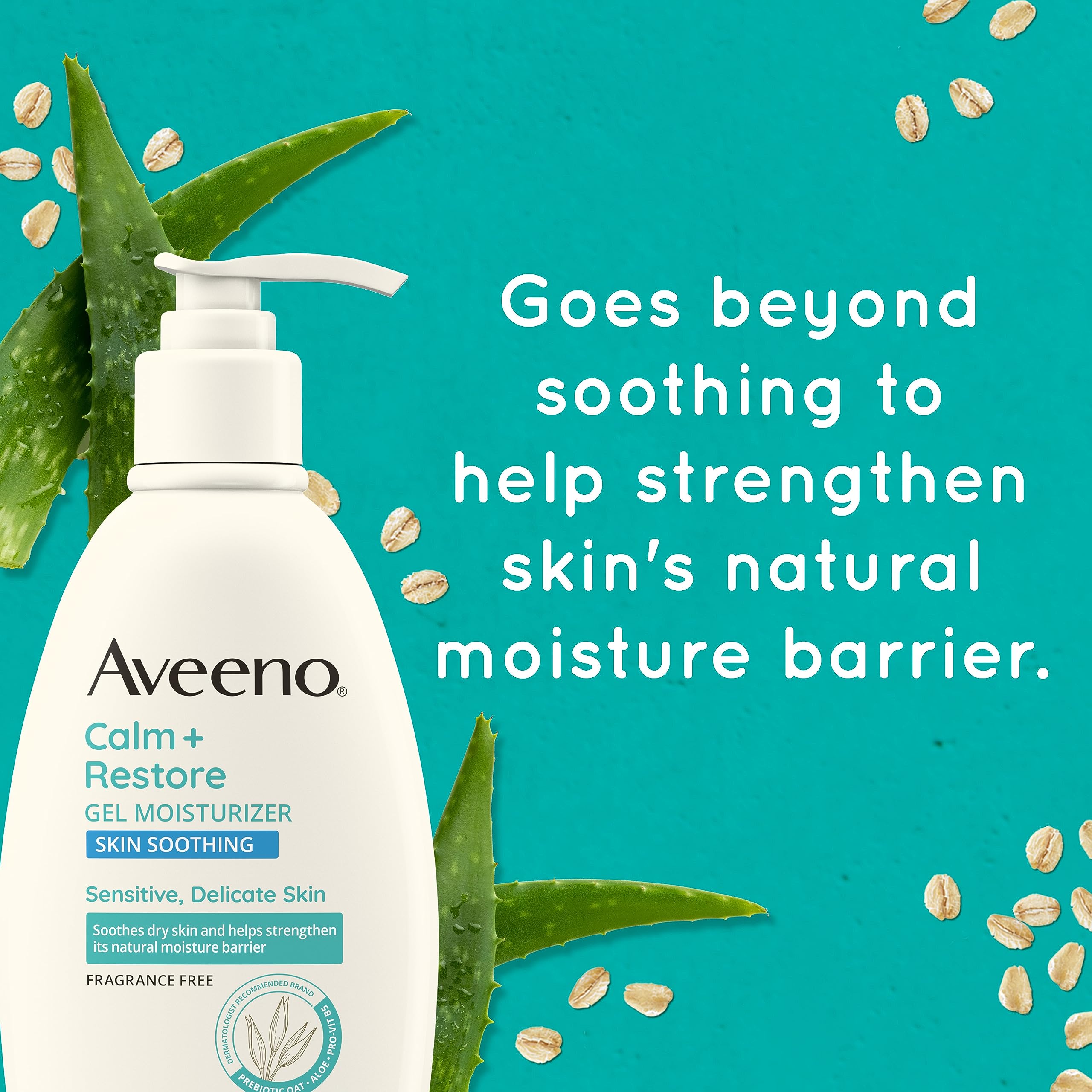 Aveeno Calm + Restore packaging confirms fragrance-free and paraben-free formula