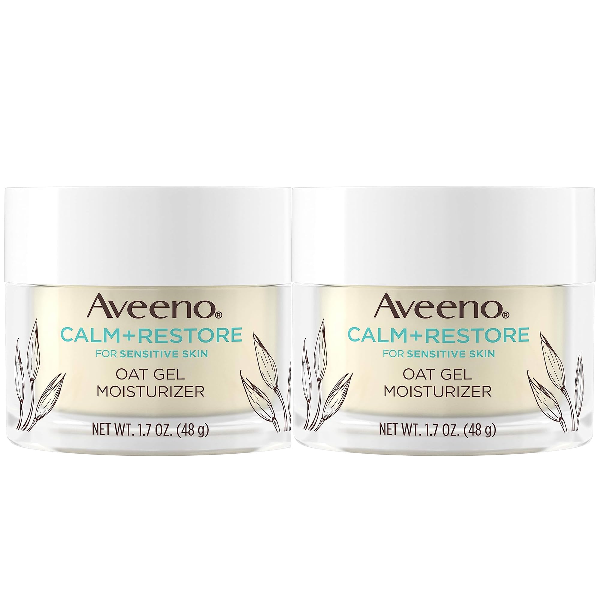 Aveeno Calm + Restore oat gel facial moisturizer pack-2, daily soothing hydration.
