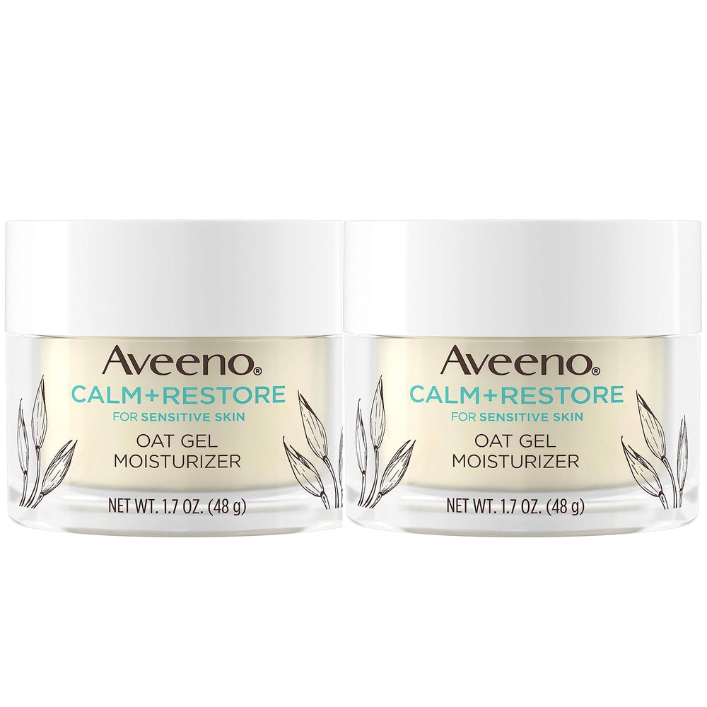 Aveeno Calm + Restore oat gel facial moisturizer pack-2, daily soothing hydration.