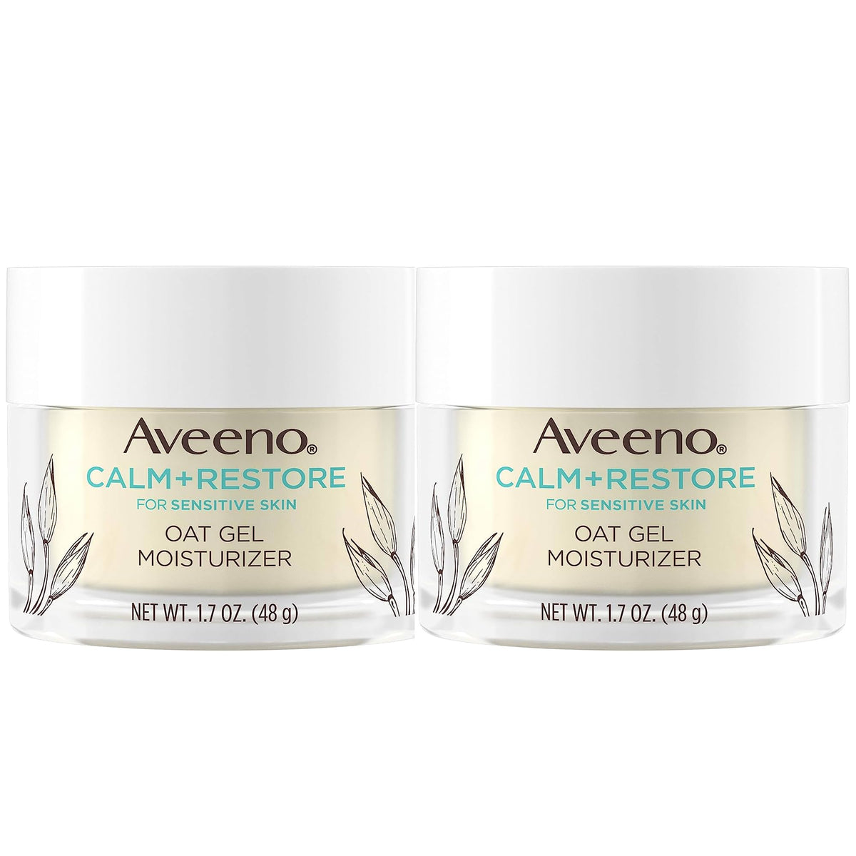 Aveeno Calm + Restore oat gel facial moisturizer pack-2, daily soothing hydration.