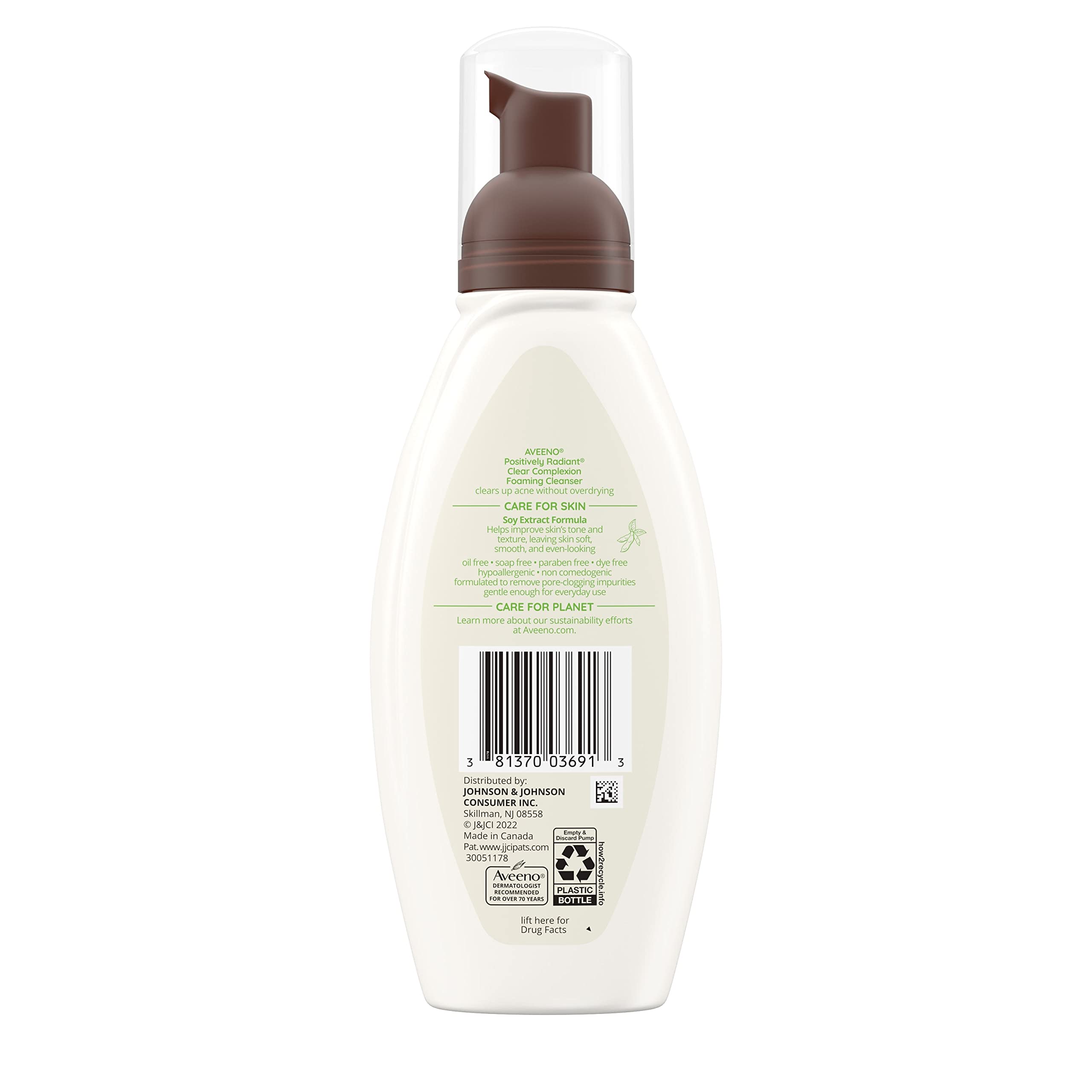 Aveeno Clear Complexion Foaming Cleanser dermatologist-recommendation badge signals trusted skin care.