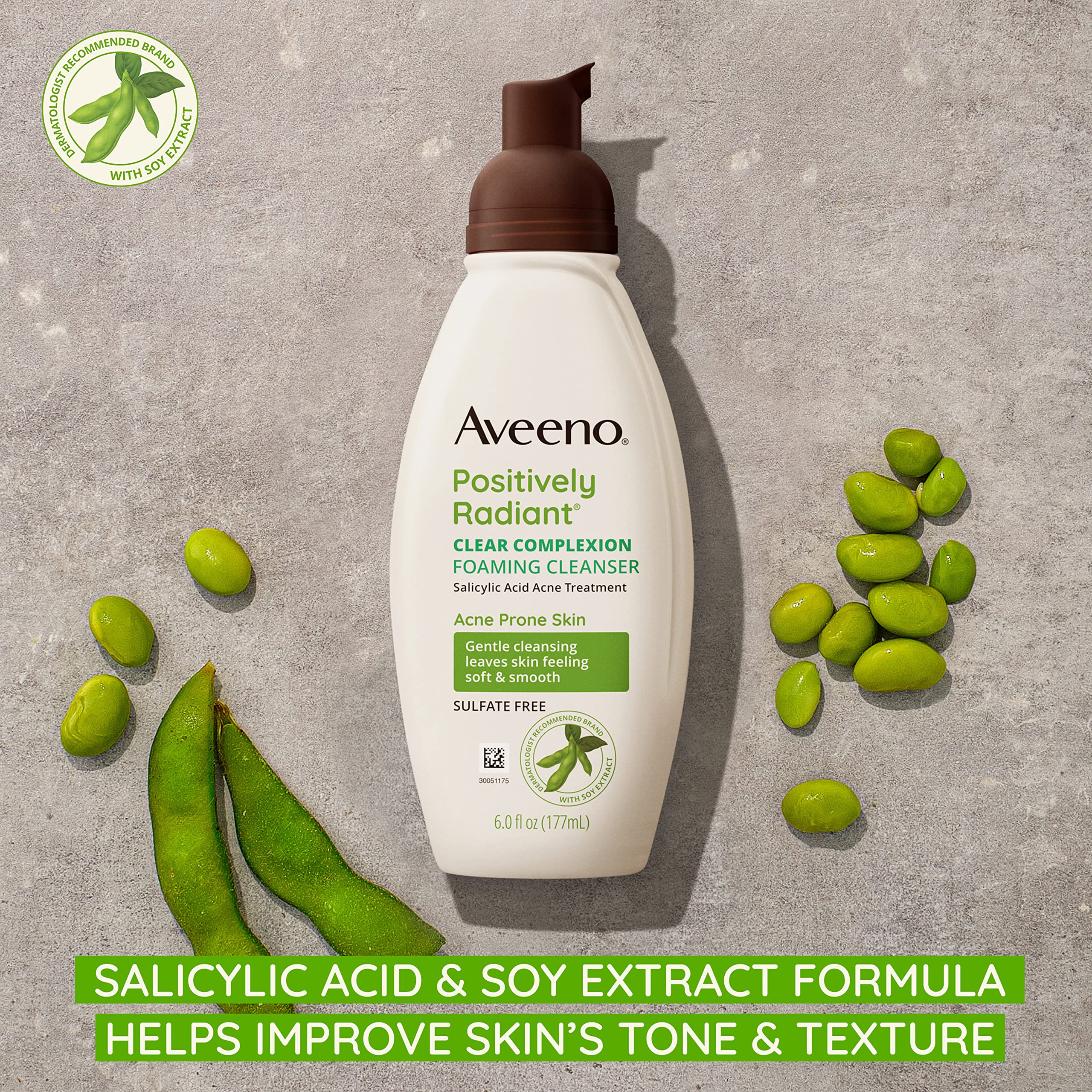 Aveeno Clear Complexion Foaming Cleanser foaming-lather close-up demonstrates gentle daily cleansing.