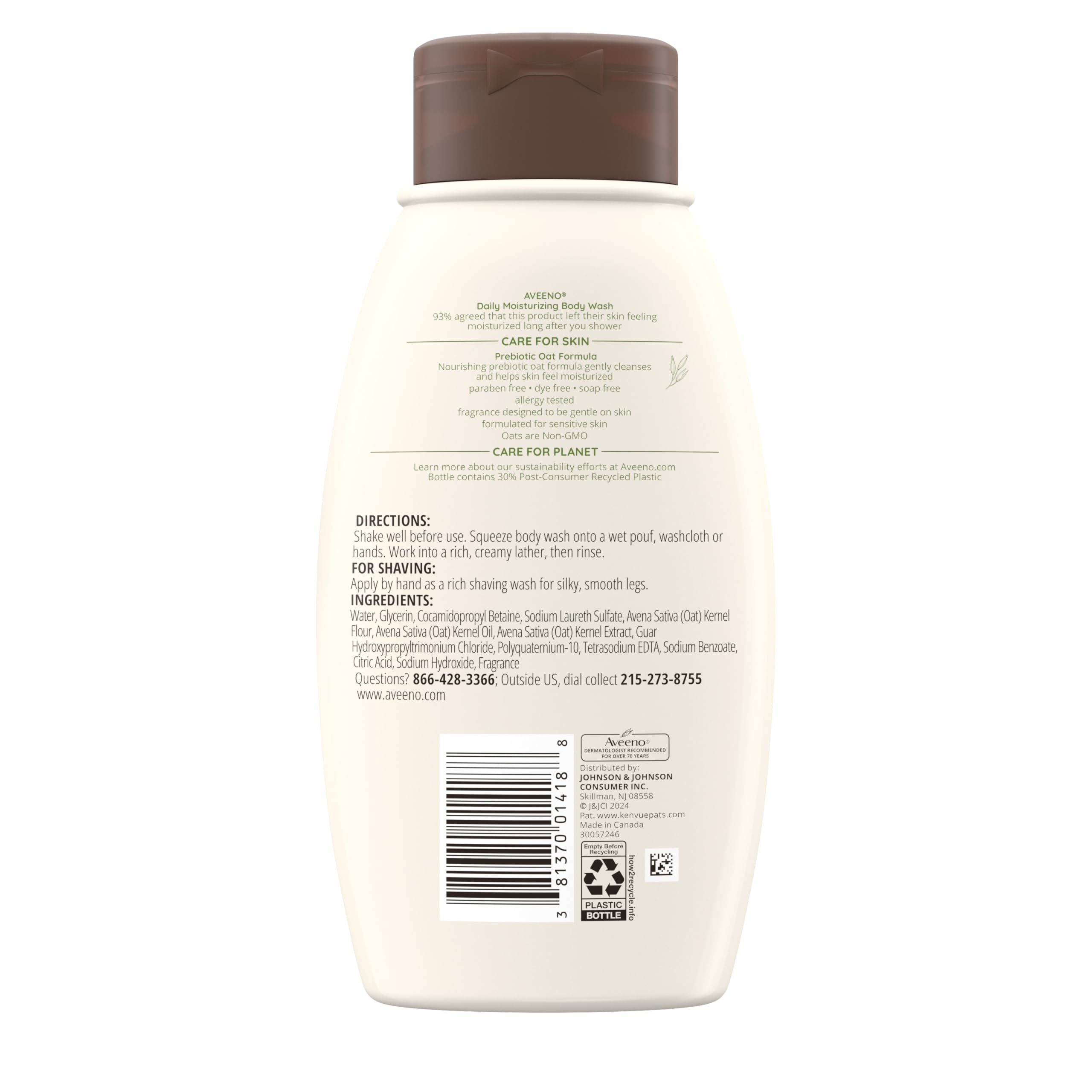 Aveeno Daily Moisturizing Body Wash close-up showing creamy texture and clean cleanse.