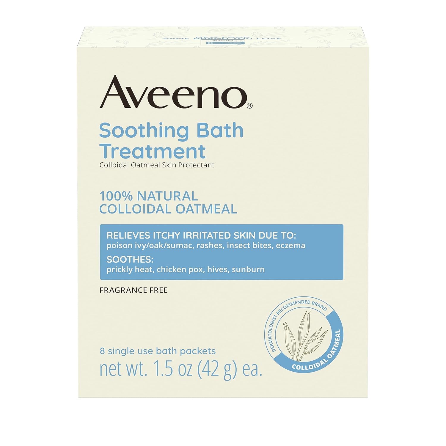 Aveeno dermatologist-recommended brand badge signals trusted, long-standing skincare support.