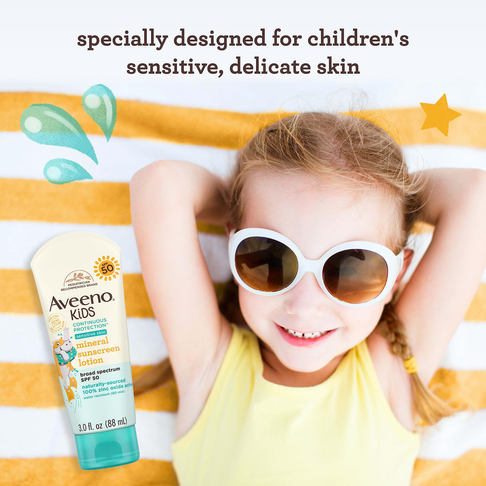 Aveeno Kids sunscreen on face and body demonstrates versatile use for kids