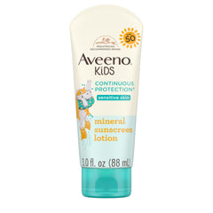 Aveeno Kids sunscreen tube front view provides gentle, broad spectrum protection for outdoor play