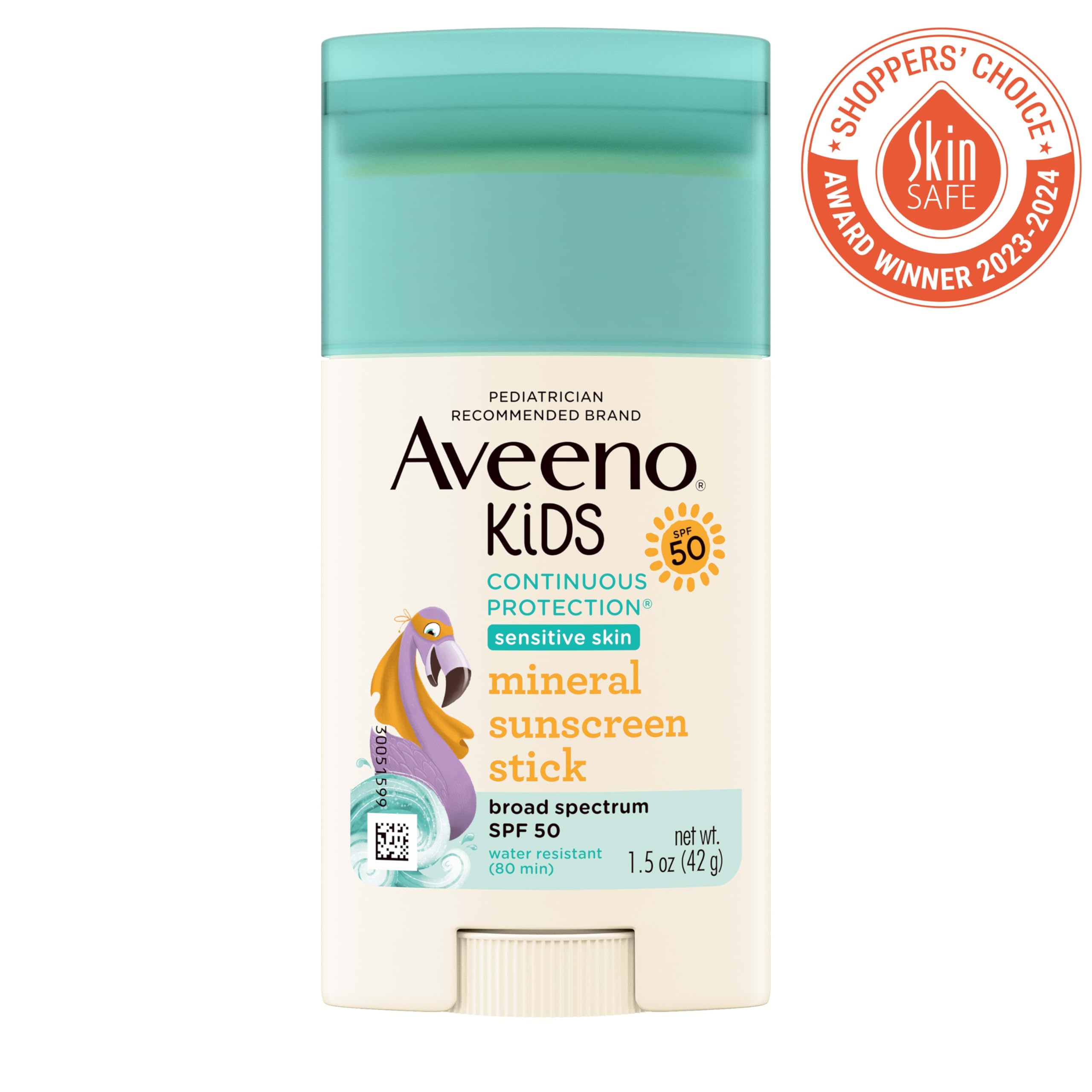 Aveeno Kids zinc oxide with oat essence soothes sensitive skin.