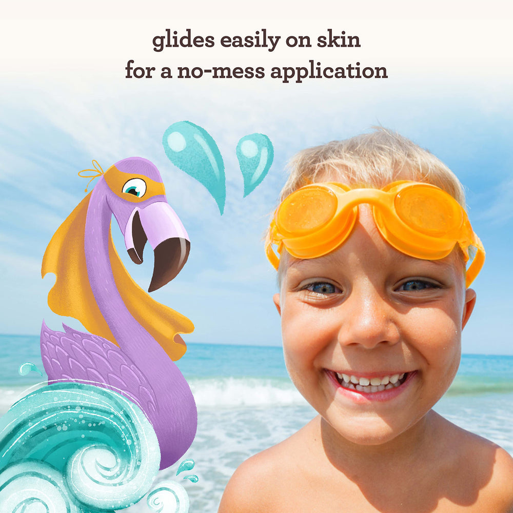 Aveeno Kids zinc oxide detail highlights mineral protection for sensitive skin.
