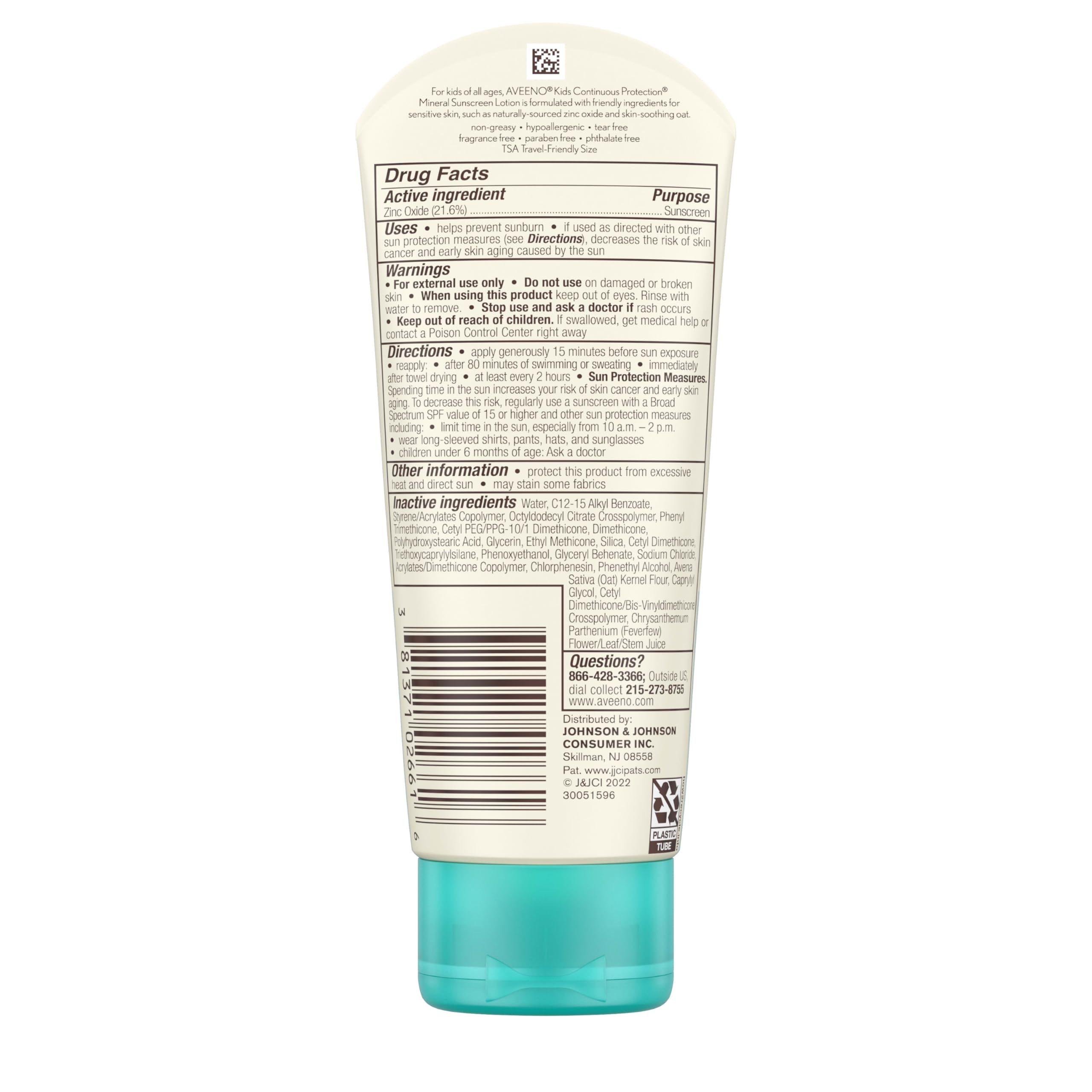 Aveeno Kids travel-size 3oz tube image highlights TSA-friendly sun care