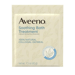 Aveeno 100% natural colloidal oatmeal powder dissolves in bath for gentle care.