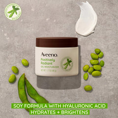 Aveeno Positively Radiant gel texture on hand highlights smooth application and quick absorption