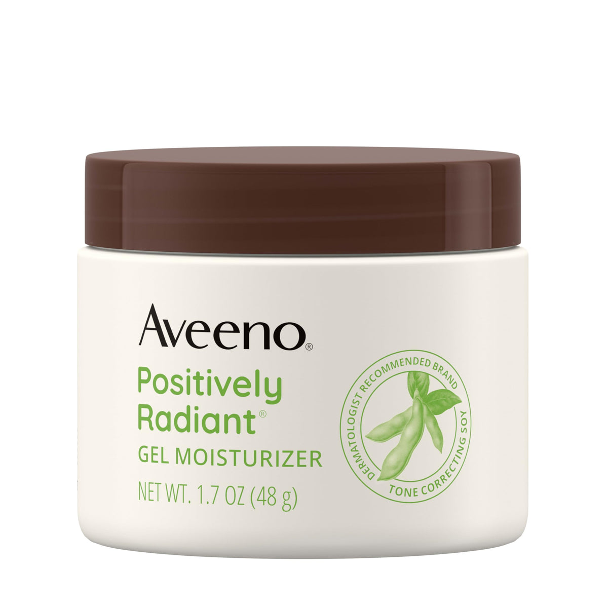 Aveeno Positively Radiant jar closeup showcasing the lightweight gel texture for daily hydration