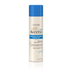 Aveeno Positively Smooth shave gel lather demonstrates rich mousse for easy razor glide.