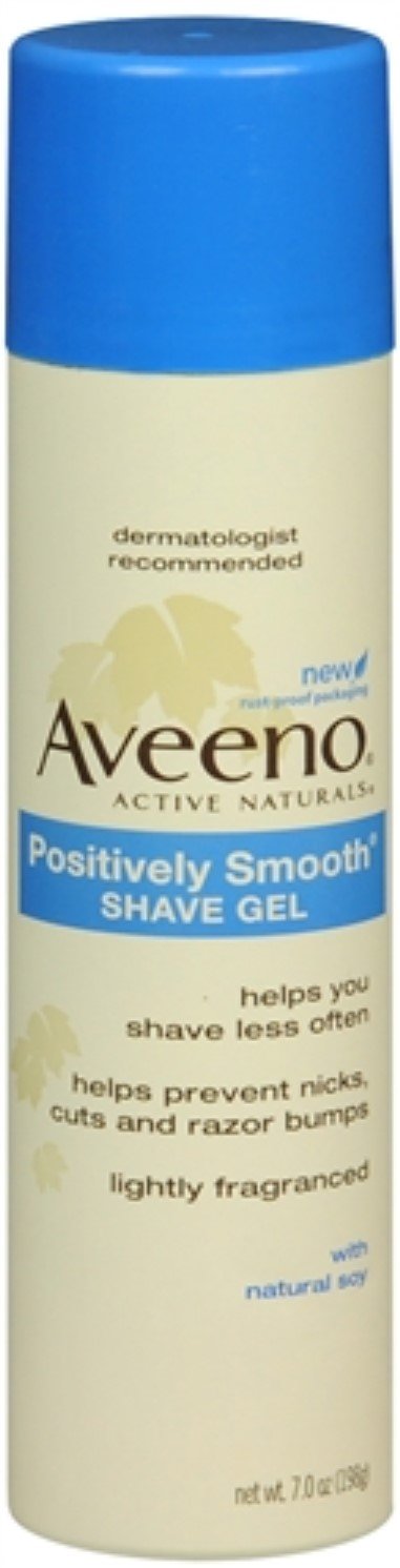 Aveeno Positively Smooth Shave Gel bottle offering a smoother shave and skin soothing.