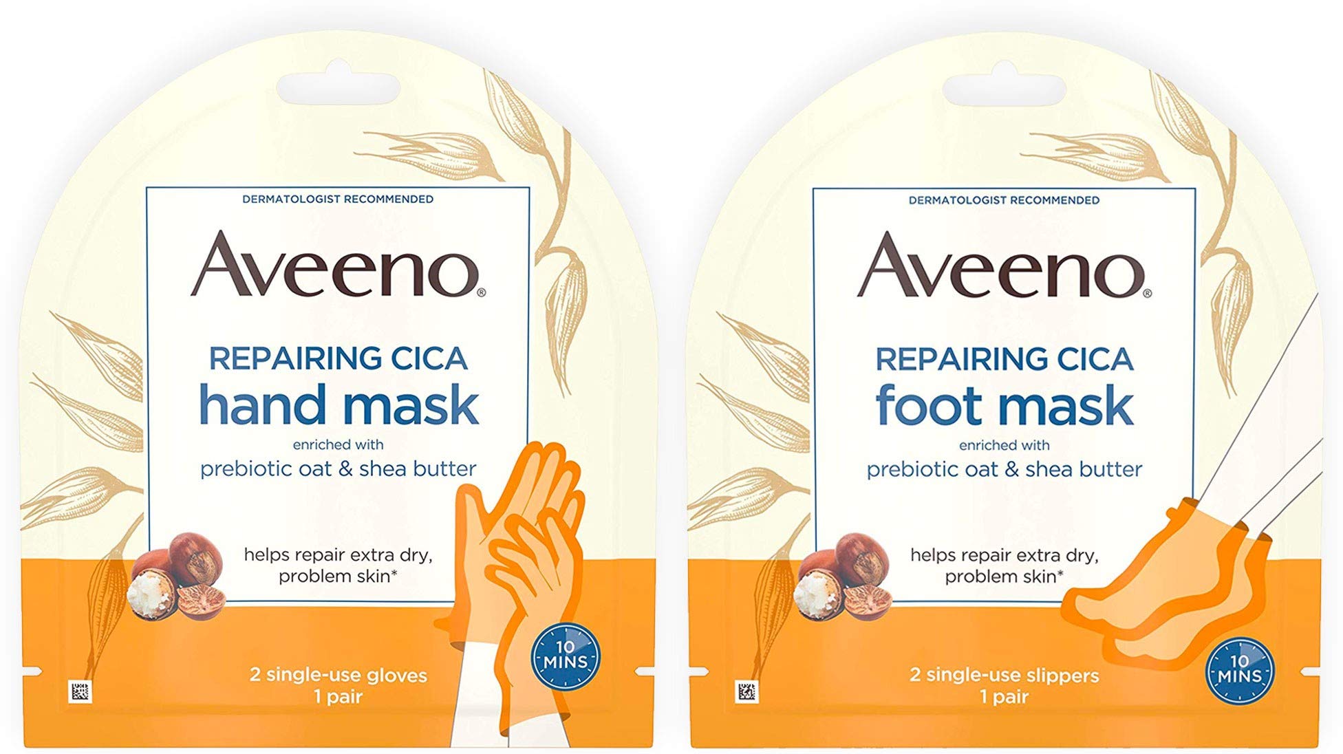 Aveeno Repairing CICA Foot Mask slippers on feet provide soothing moisture.
