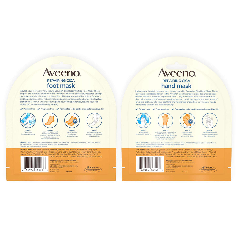 Aveeno Repairing CICA Hand Mask gloves on hands deliver nourishing hydration.