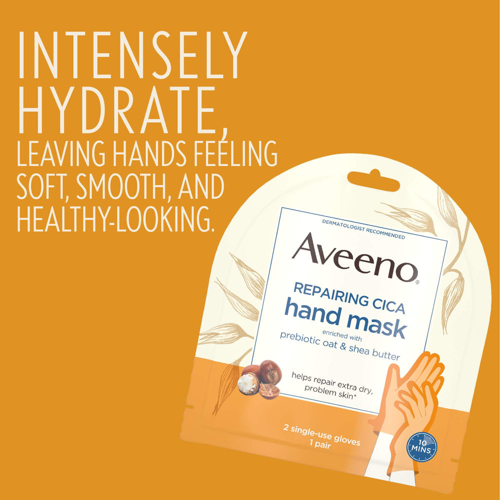 Aveeno Repairing CICA Oat close-up highlights prebiotic oats for soothing care.