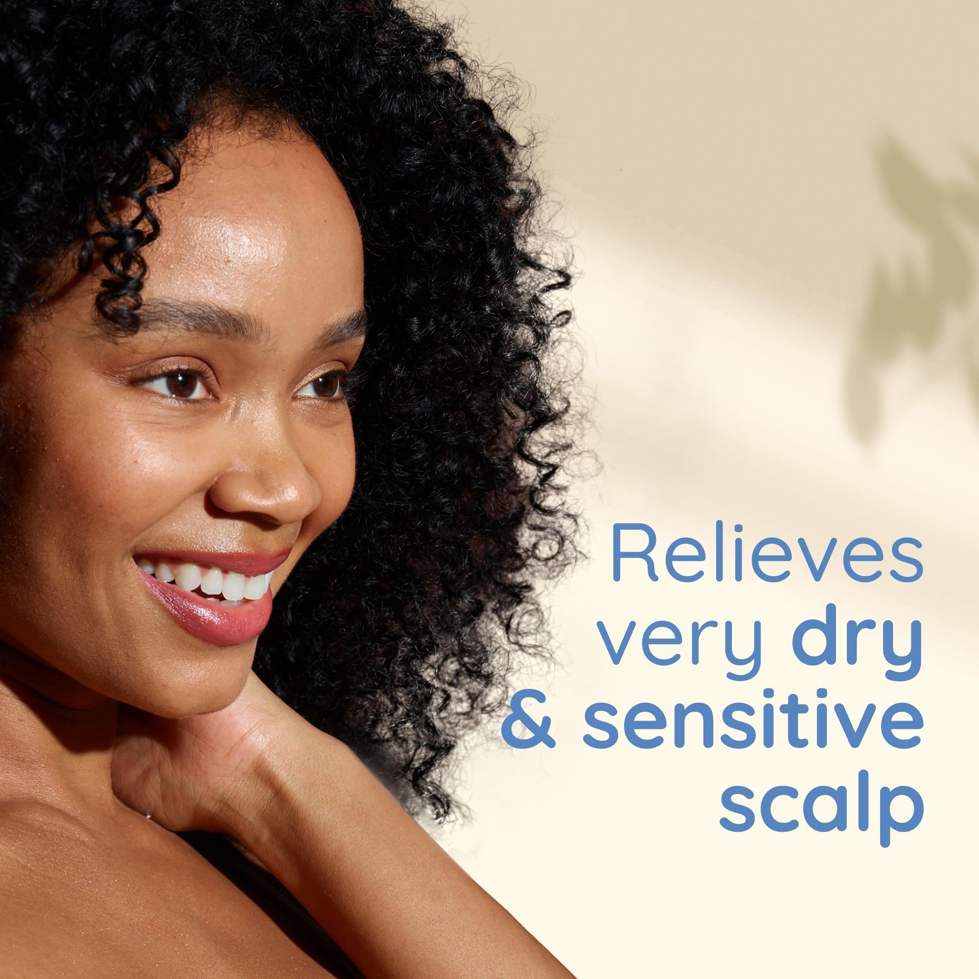 Aveeno Skin Relief Soothing Shampoo label closeup highlighting mild formula.