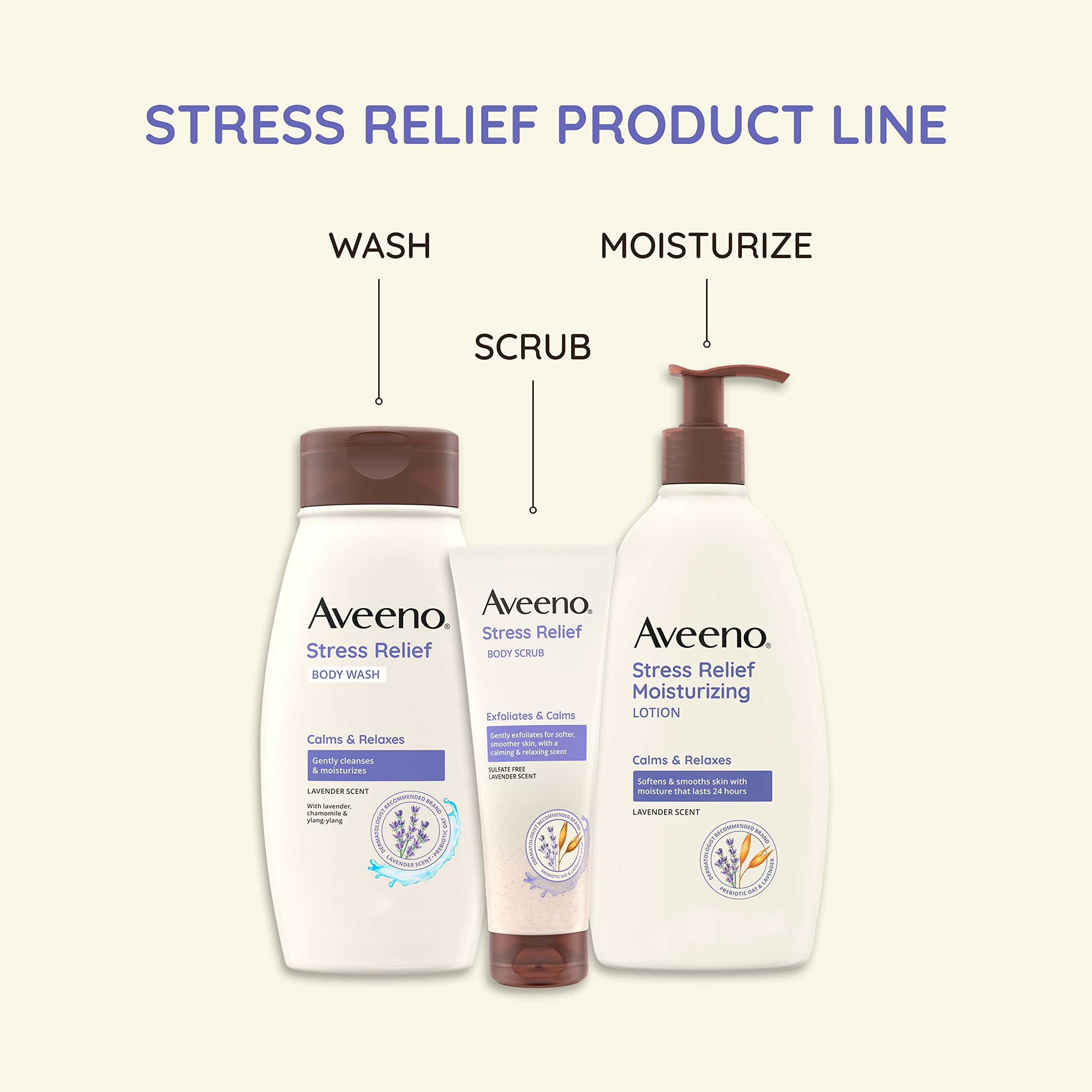 Application motion shows massaging Aveeno lotion for 24-hour moisture.