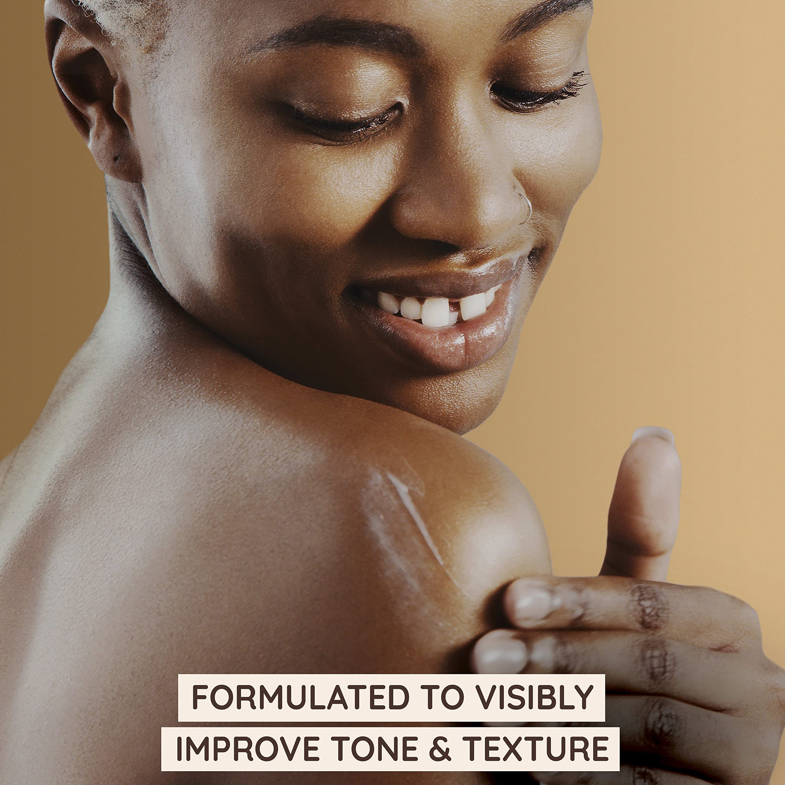 Aveeno Tone + Texture fragrance-free label close-up signals gentle formula for sensitive skin