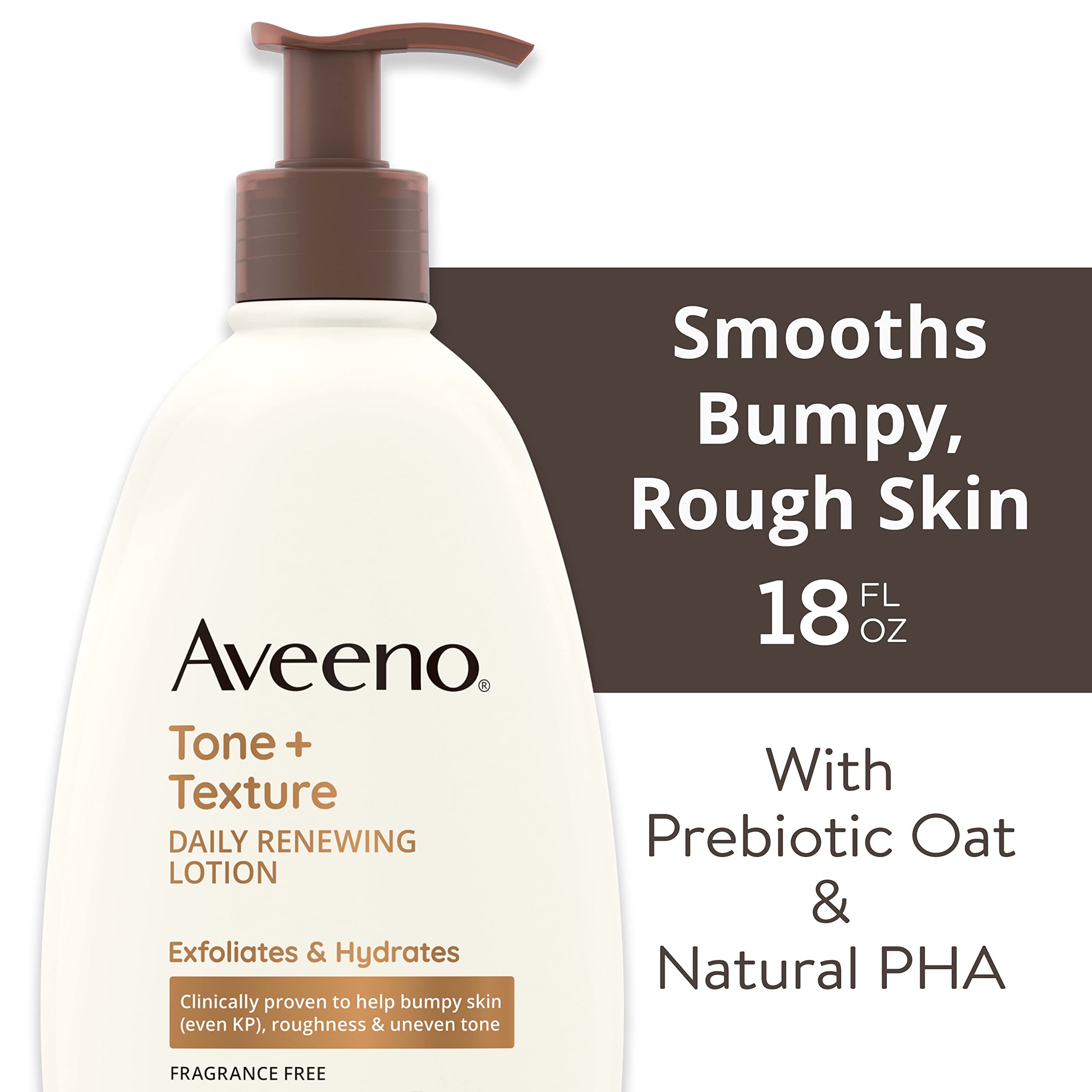 Aveeno Tone + Texture lotion being applied to hand shows fragrance-free sensitive-skin care