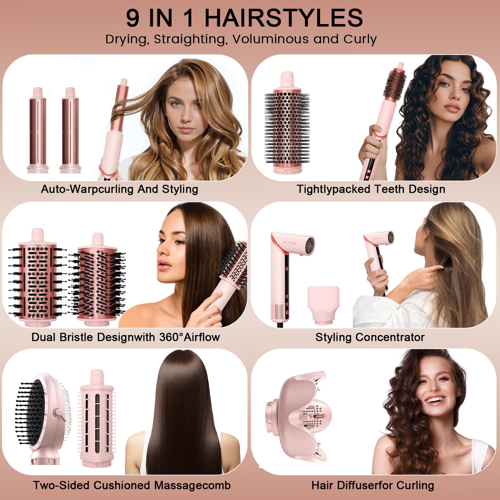 AVENHO negative-ion technology illustrated to reduce frizz while drying.