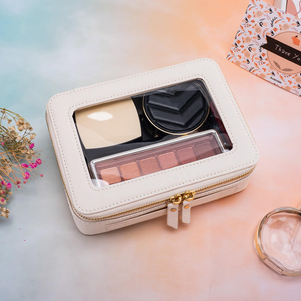 Aveniee Clear Makeup Bag in use at vanity or car organizer for quick access