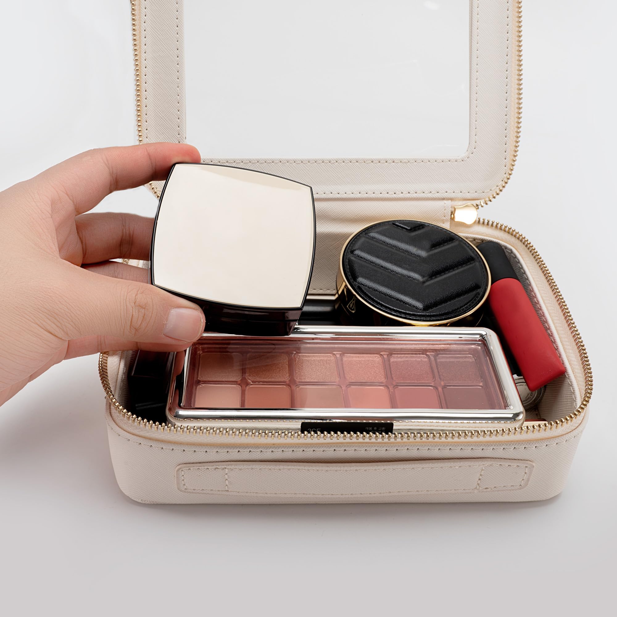 Aveniee Clear Makeup Bag travel setup ready to organize cosmetics and small tech items