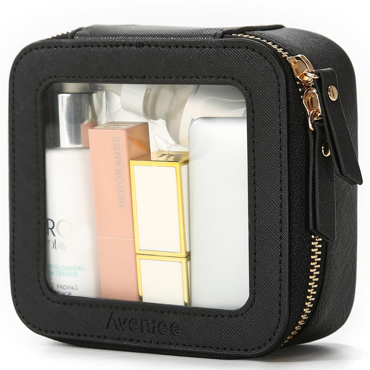 Aveniee Mini Clear Makeup Bag front view shows compact organization for daily essentials.