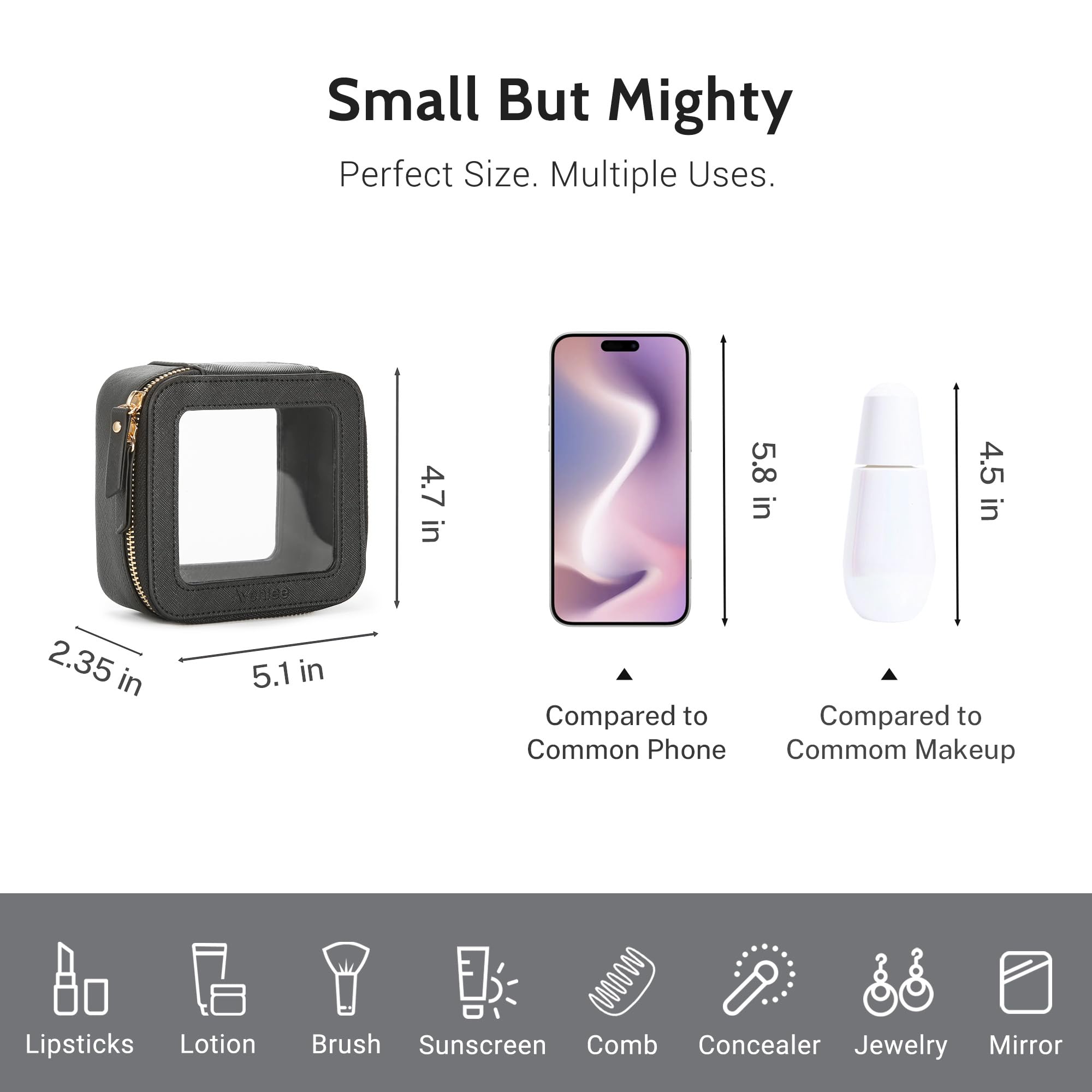 Aveniee Mini Clear Makeup Bag TSA panel view aids quick security screening.