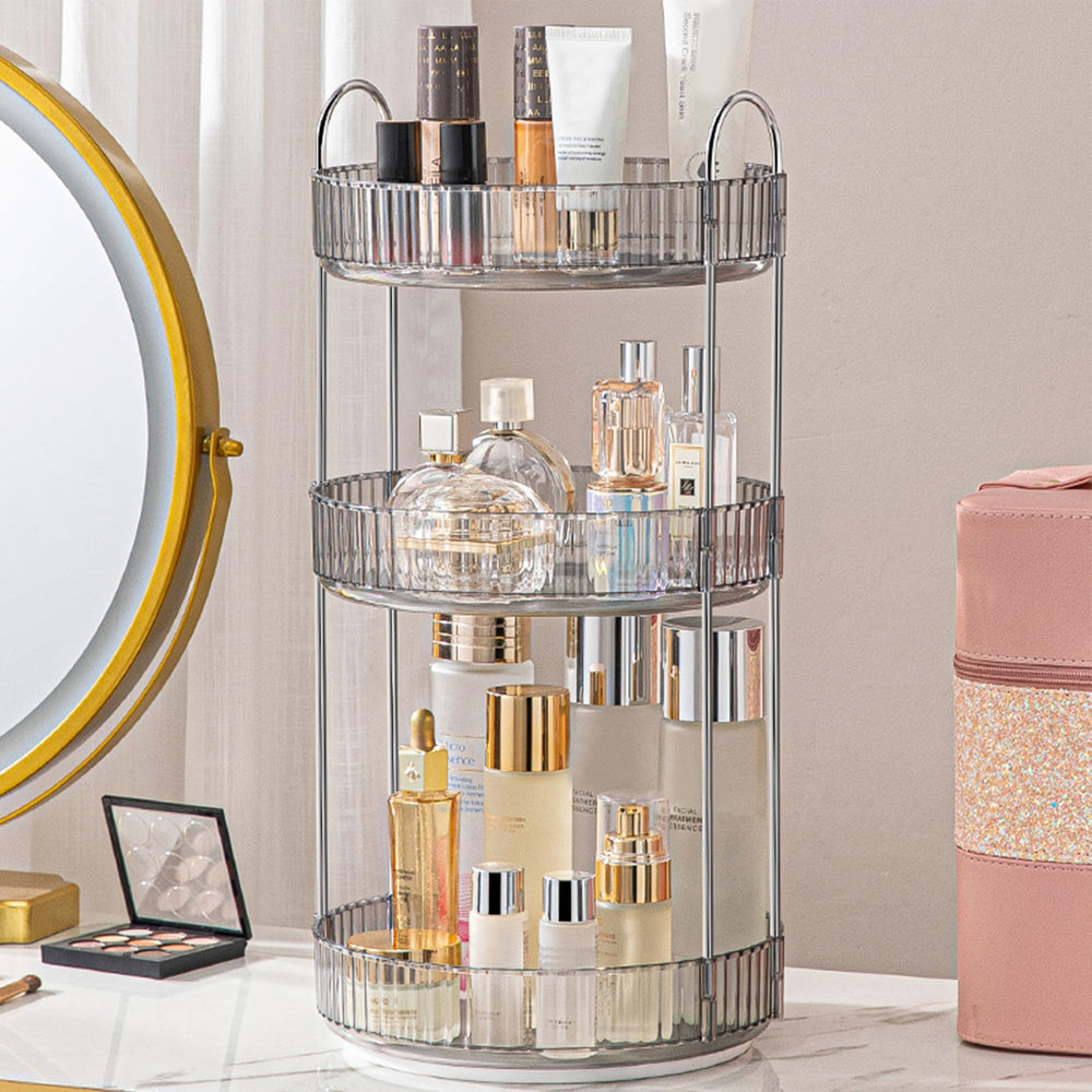 Aveniee rotating makeup organizer shows 360-degree rotation for quick access.