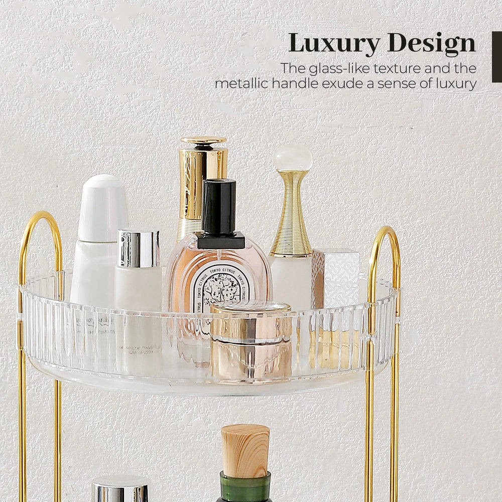 Aveniee rotating makeup organizer bathroom-counter setup saves space on counters.