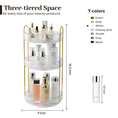 Aveniee rotating makeup organizer dresser-use promotes tidy vanity.