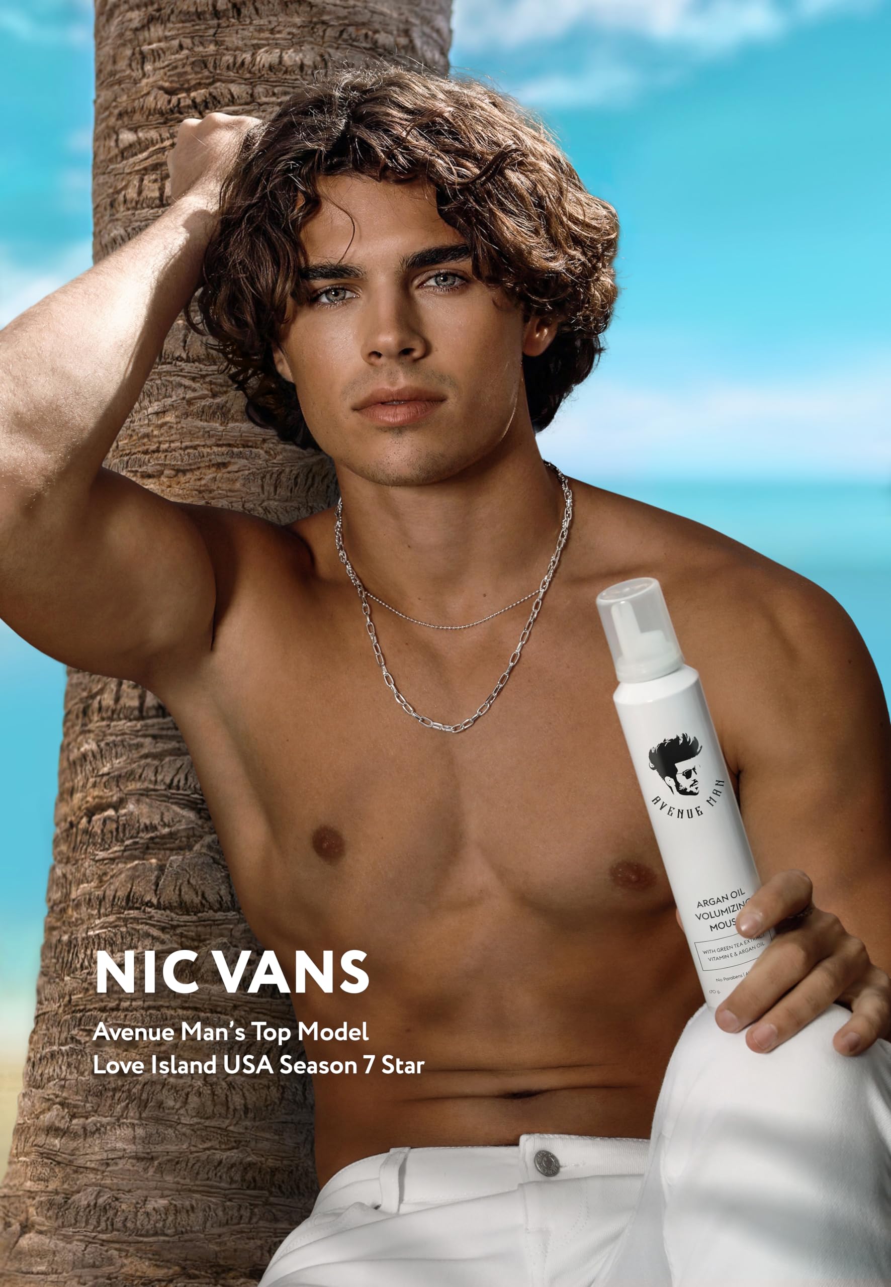Avenue Man Argan Oil Mousse dispensing point emphasizes easy, mess-free application.