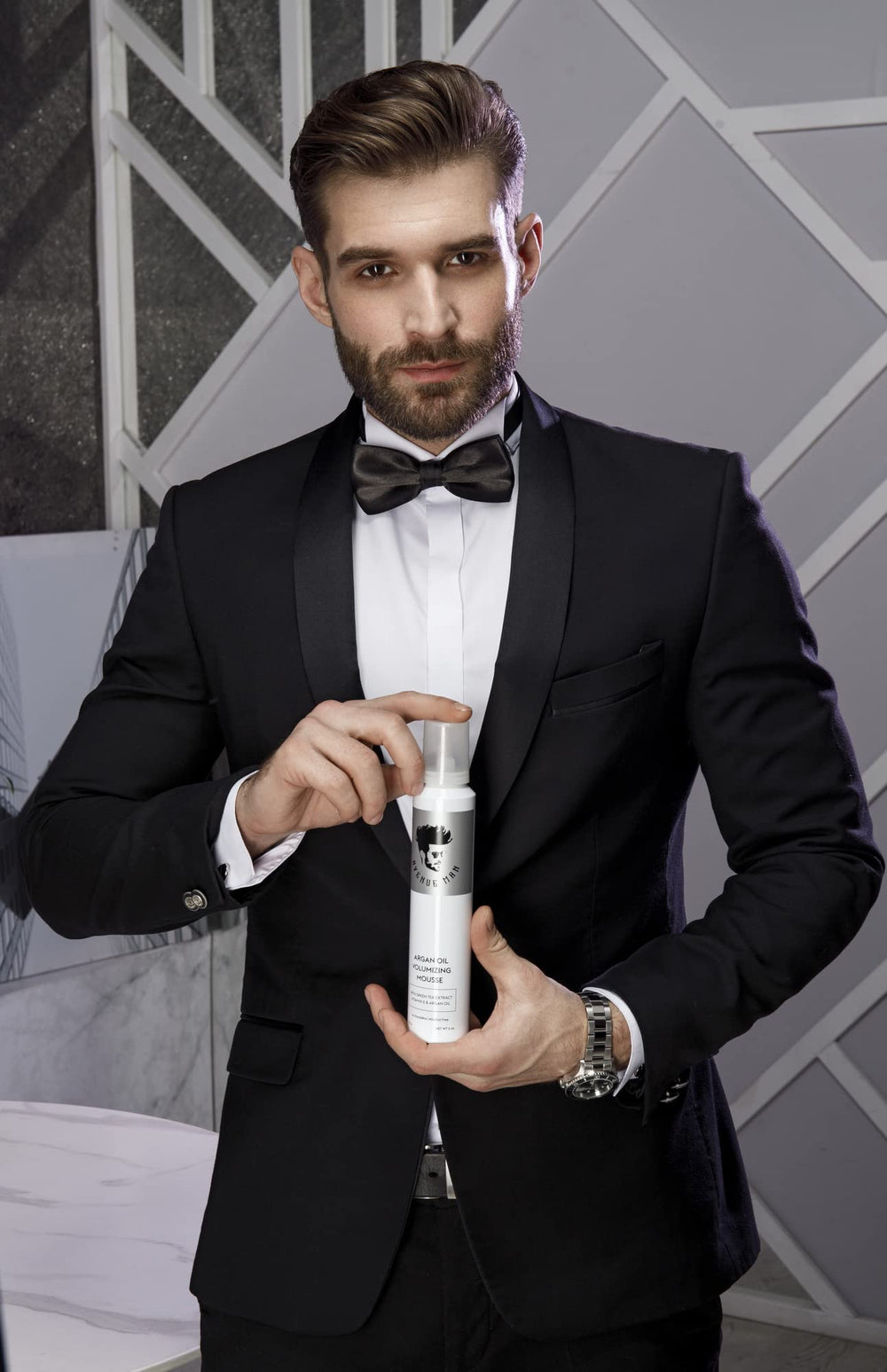 Avenue Man Argan Oil Mousse developed in New York lab for barber-grade performance.