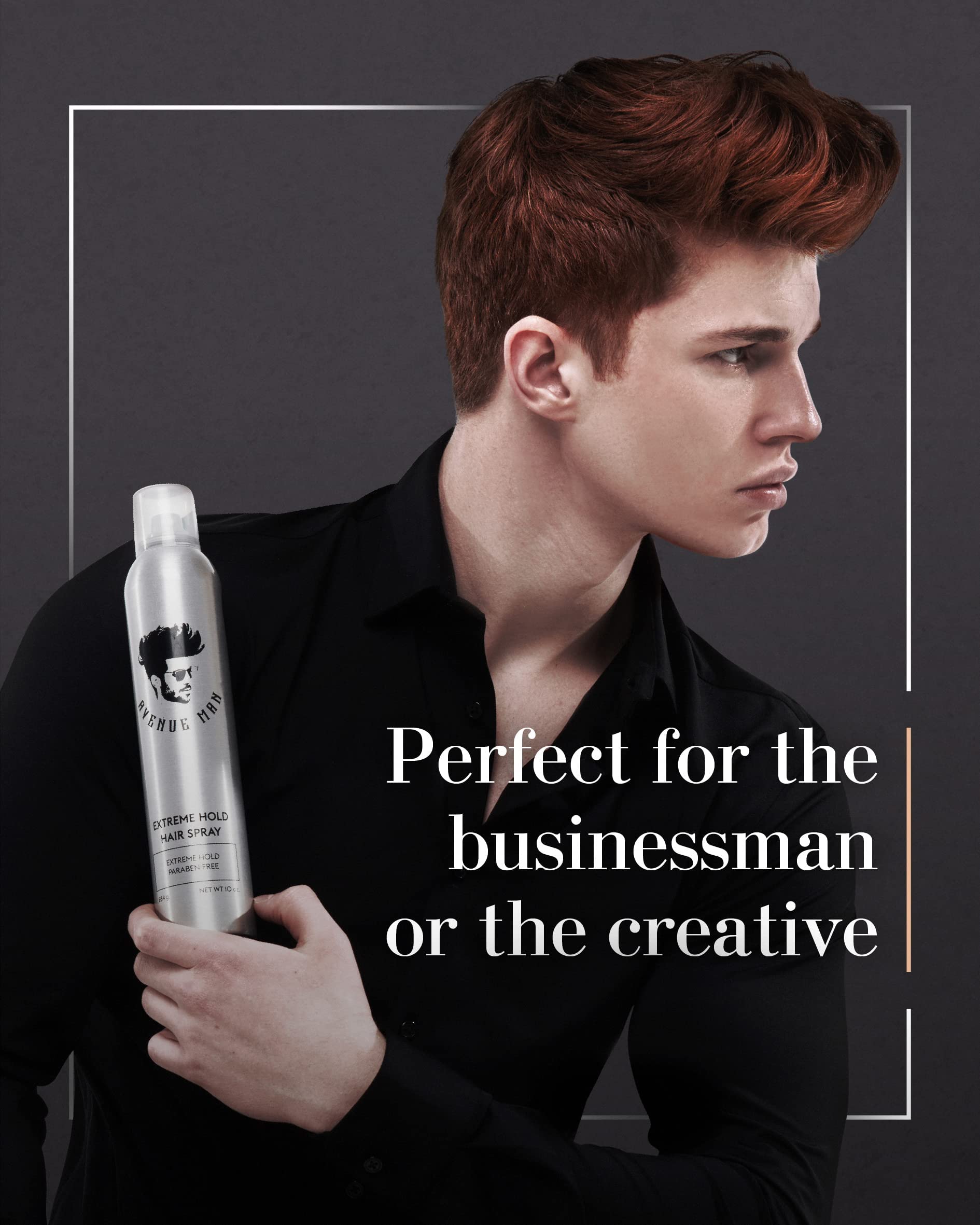 Avenue Man Extreme Hold Hairspray with comb for sleek, controlled style.