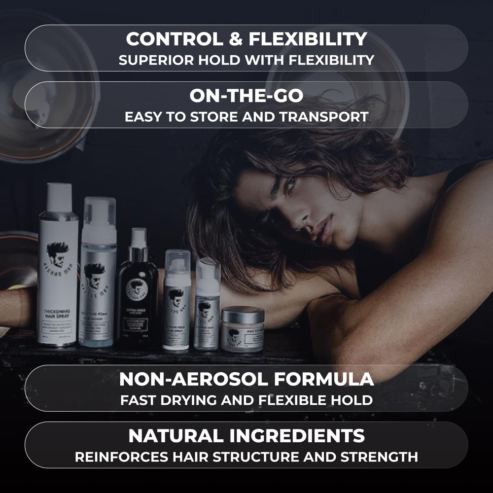 Avenue Man botanical blend nourishes with jojoba and aloe for moisturized hair.