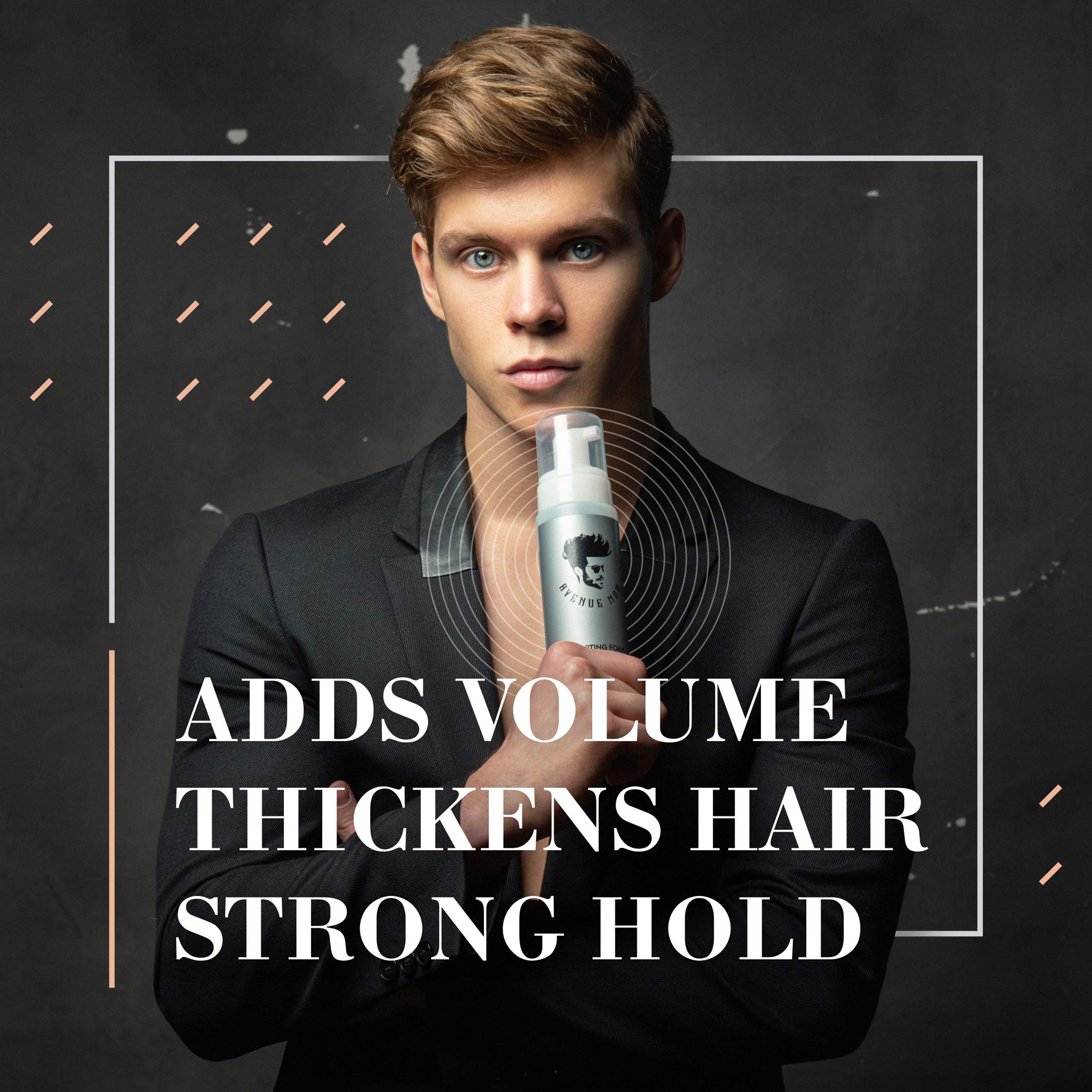 Avenue Man Mousse in hair achieves soft hold and defined texture.