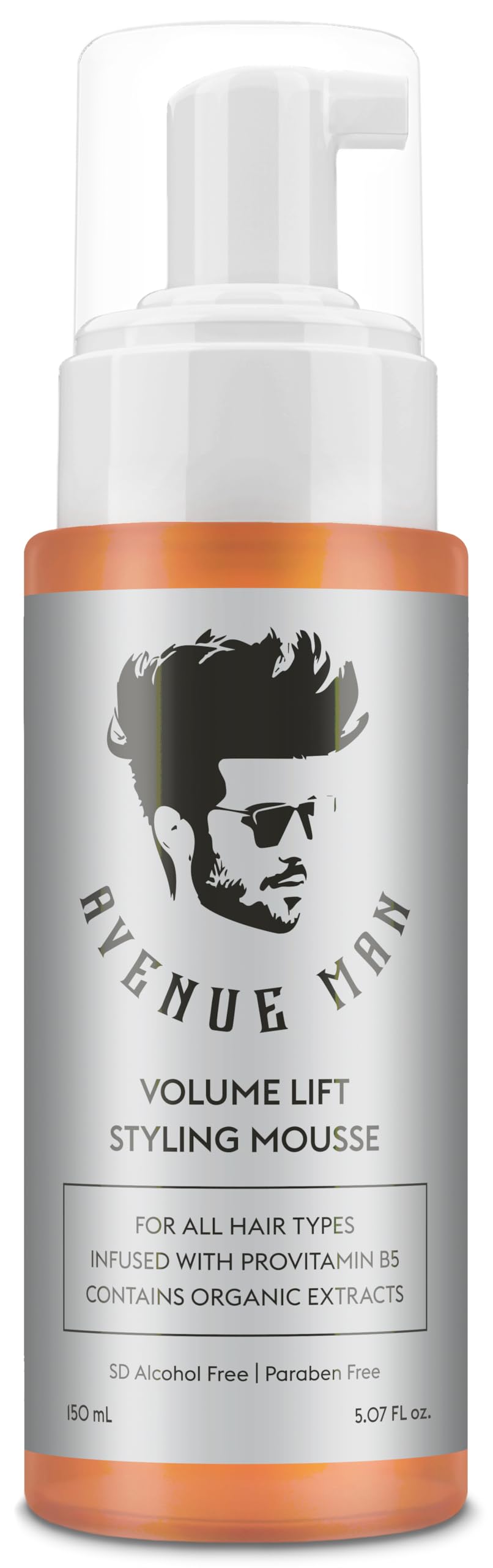 Avenue Man Volume Lift Mousse bottle shows premium packaging for easy styling