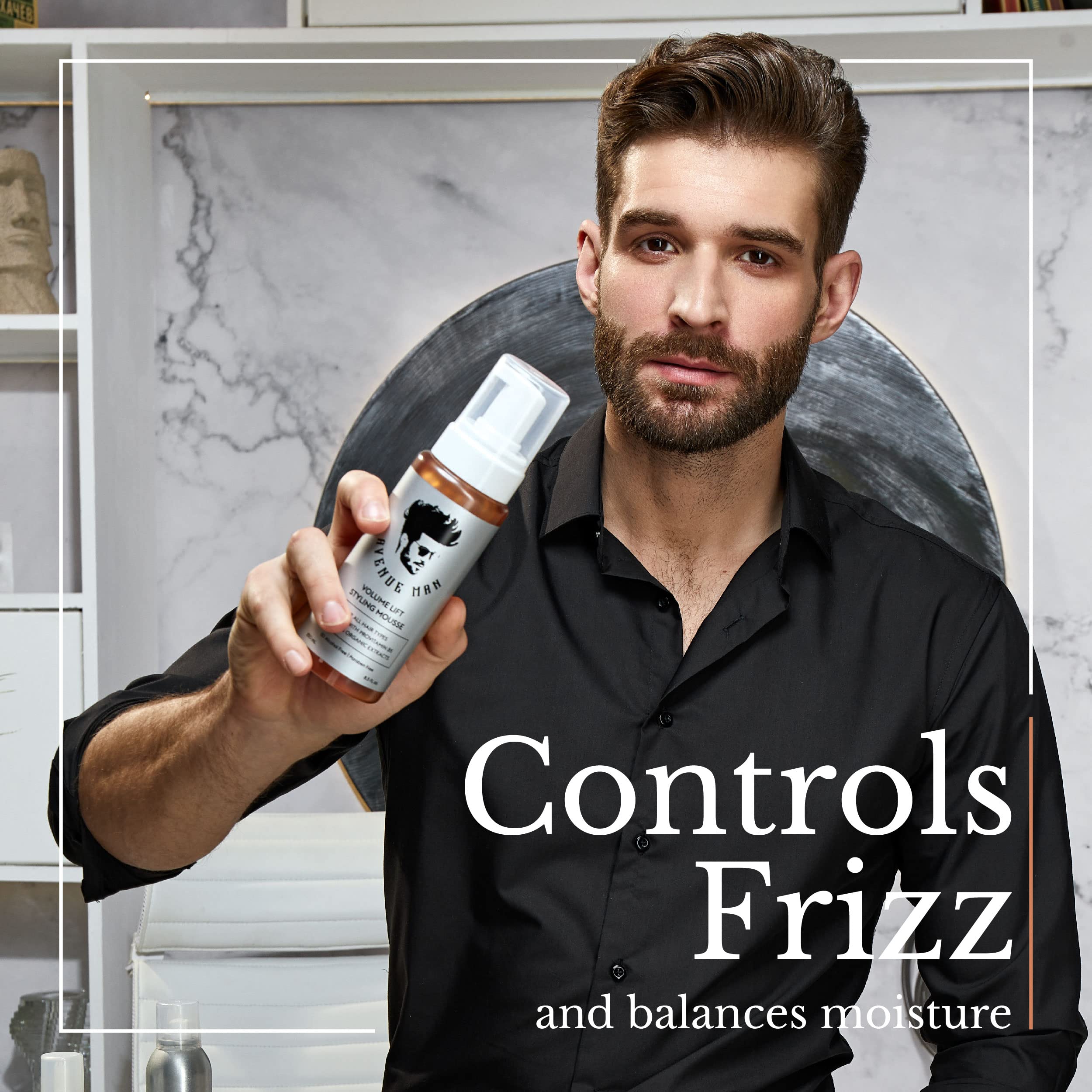 Avenue Man Volume Lift Mousse after-use finish appears soft and touchable