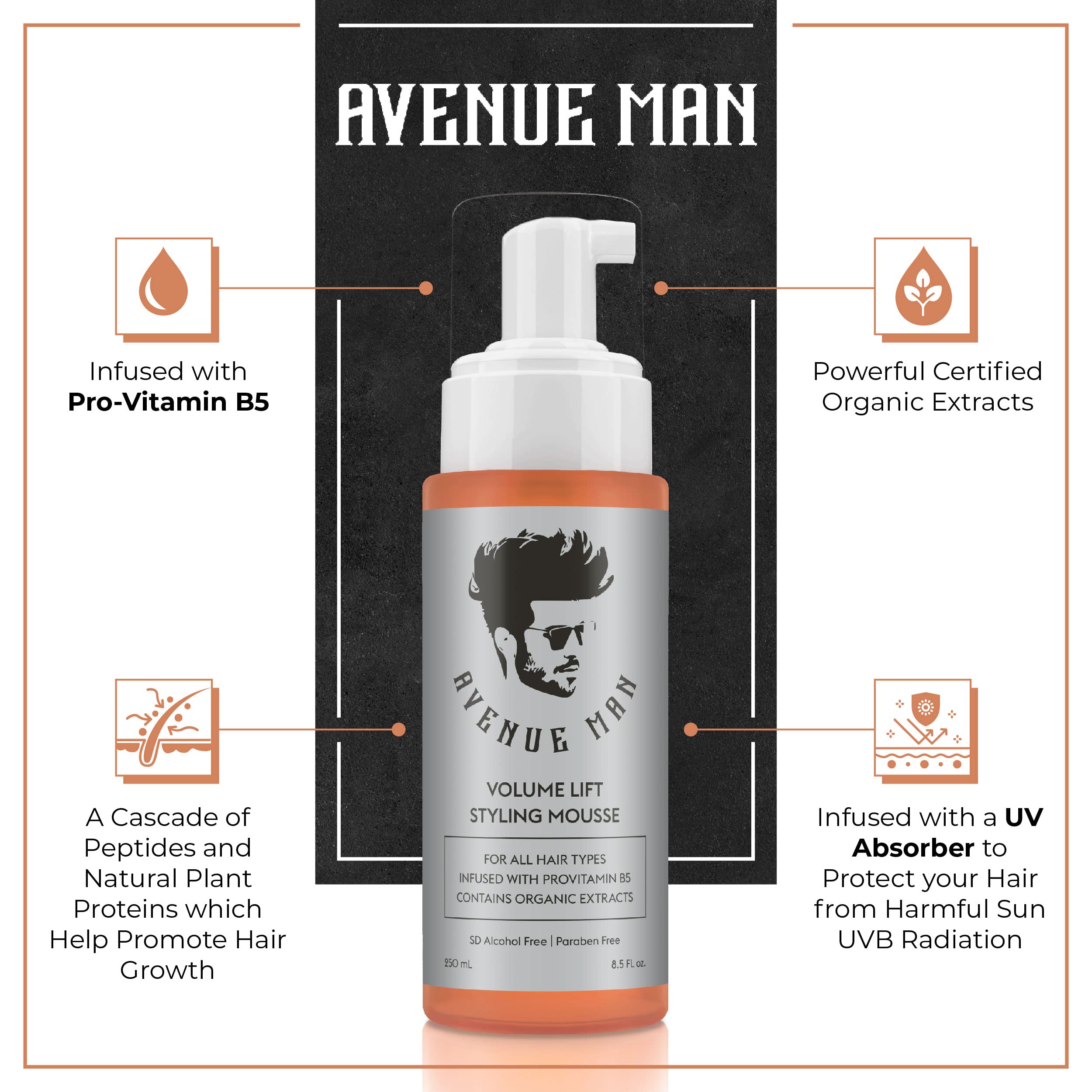 Avenue Man Volume Lift Mousse foam texture highlights lightweight volume