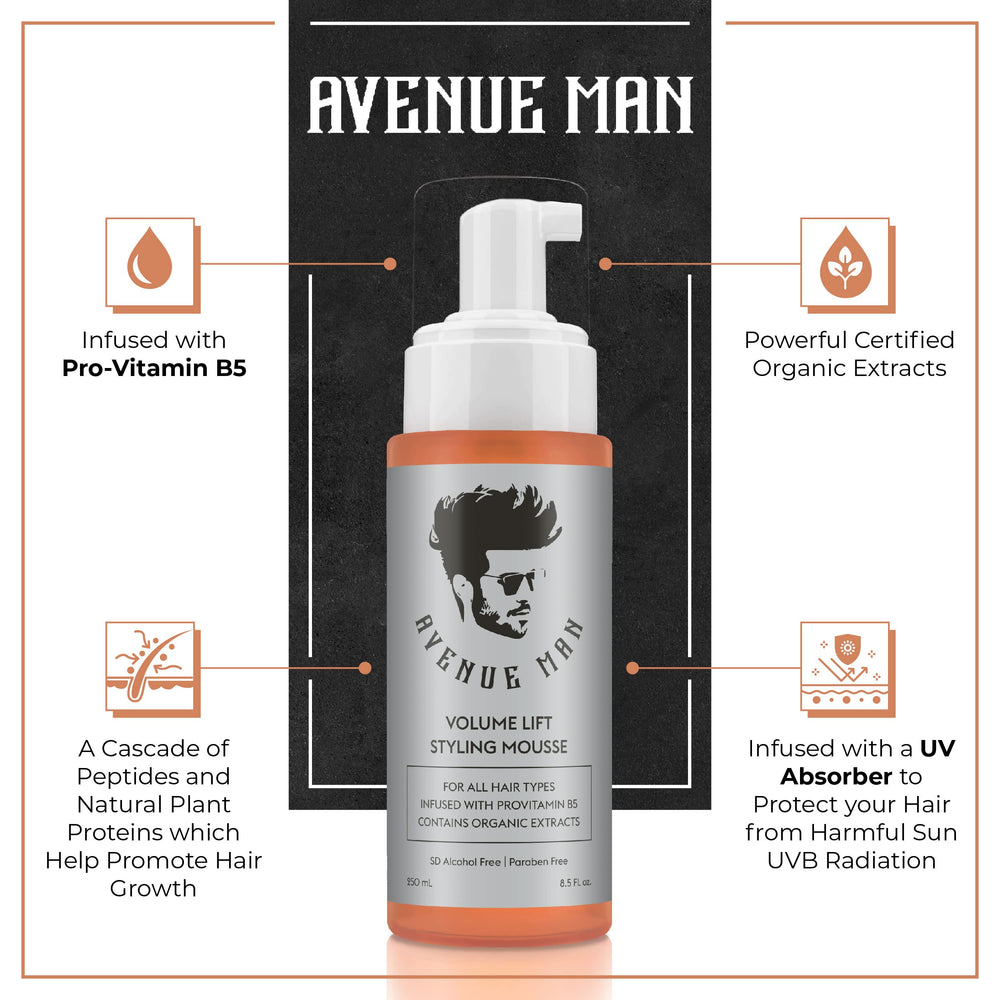 Avenue Man Volume Lift Mousse foam texture highlights lightweight volume