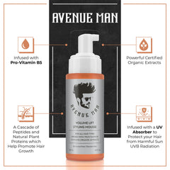 Avenue Man Volume Lift Mousse foam texture highlights lightweight volume