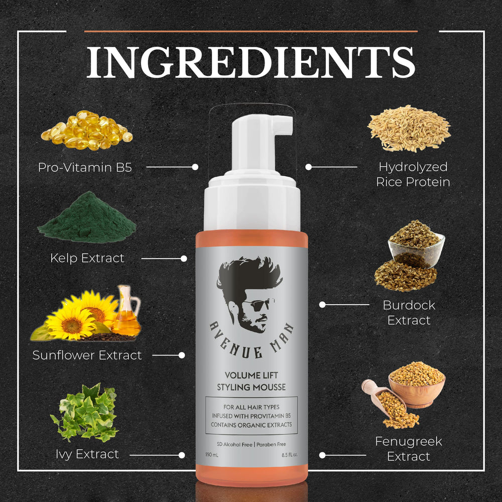 Avenue Man Volume Lift Mousse packaging on display signals premium care