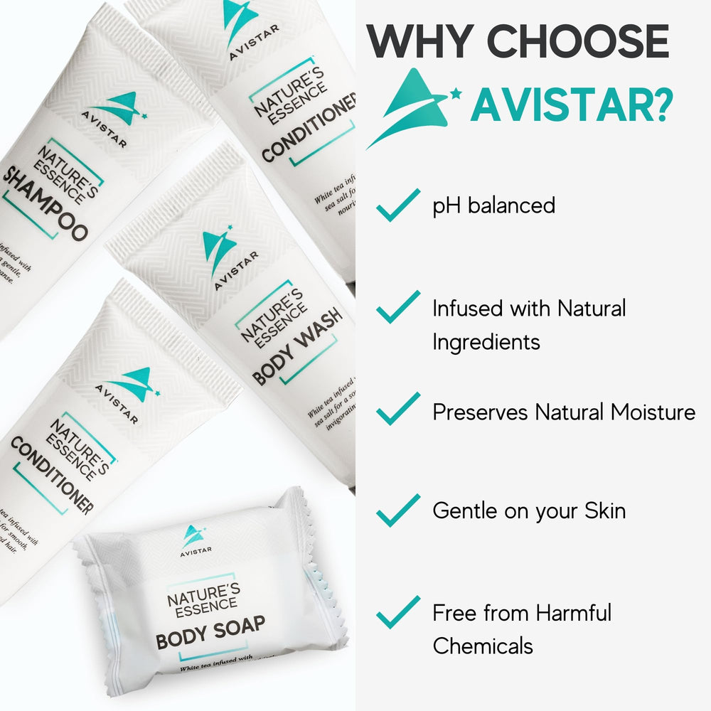 Avistar bulk toiletries packing setup ideal for hospitality storage and easy replenishment.