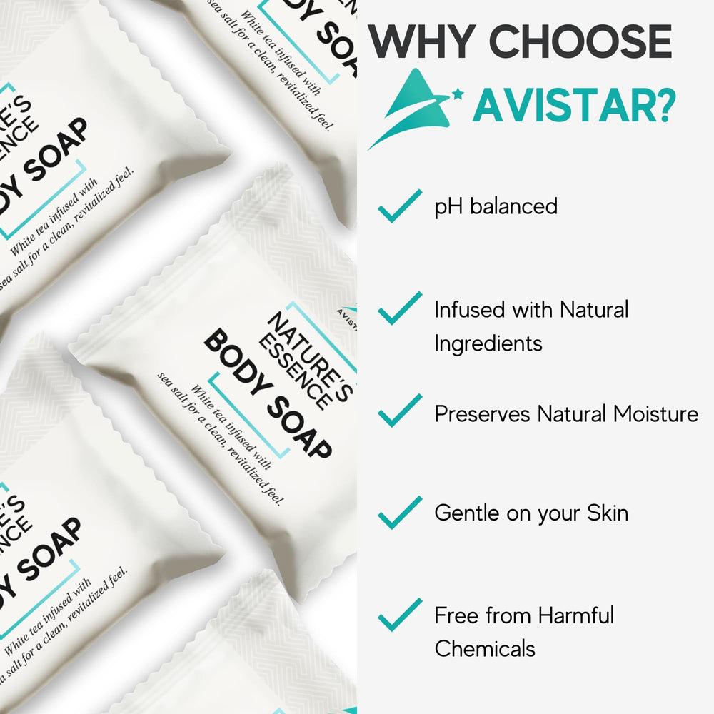 Avistar hotel soap bars on shelf display showing value and practicality.