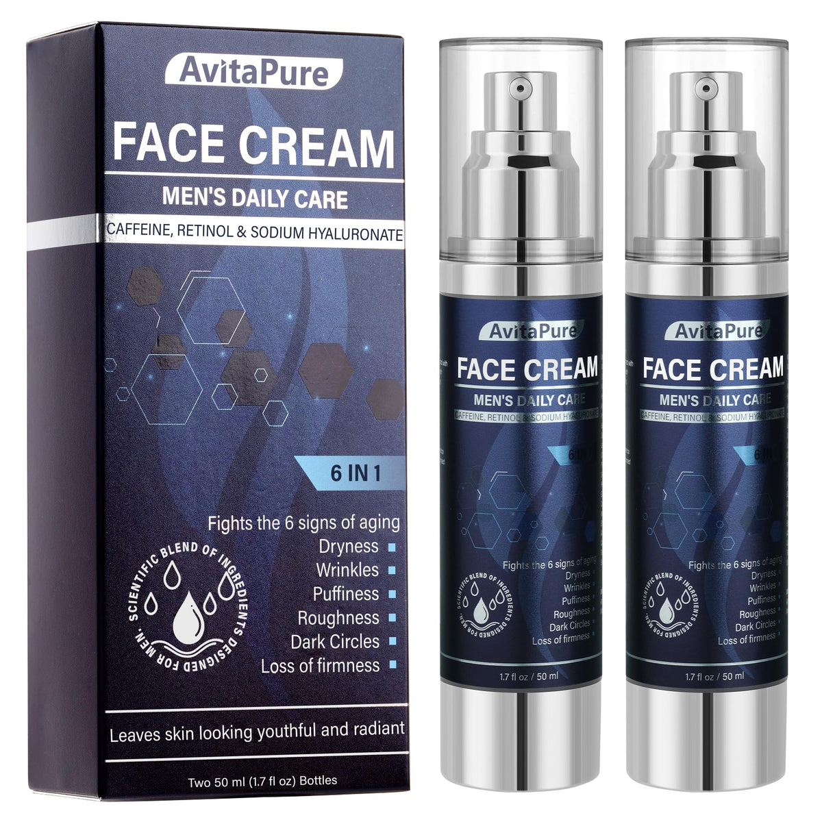 AVITAPURE 6-in-1 face cream bottle demonstrates quick-absorbing formula for daily use.