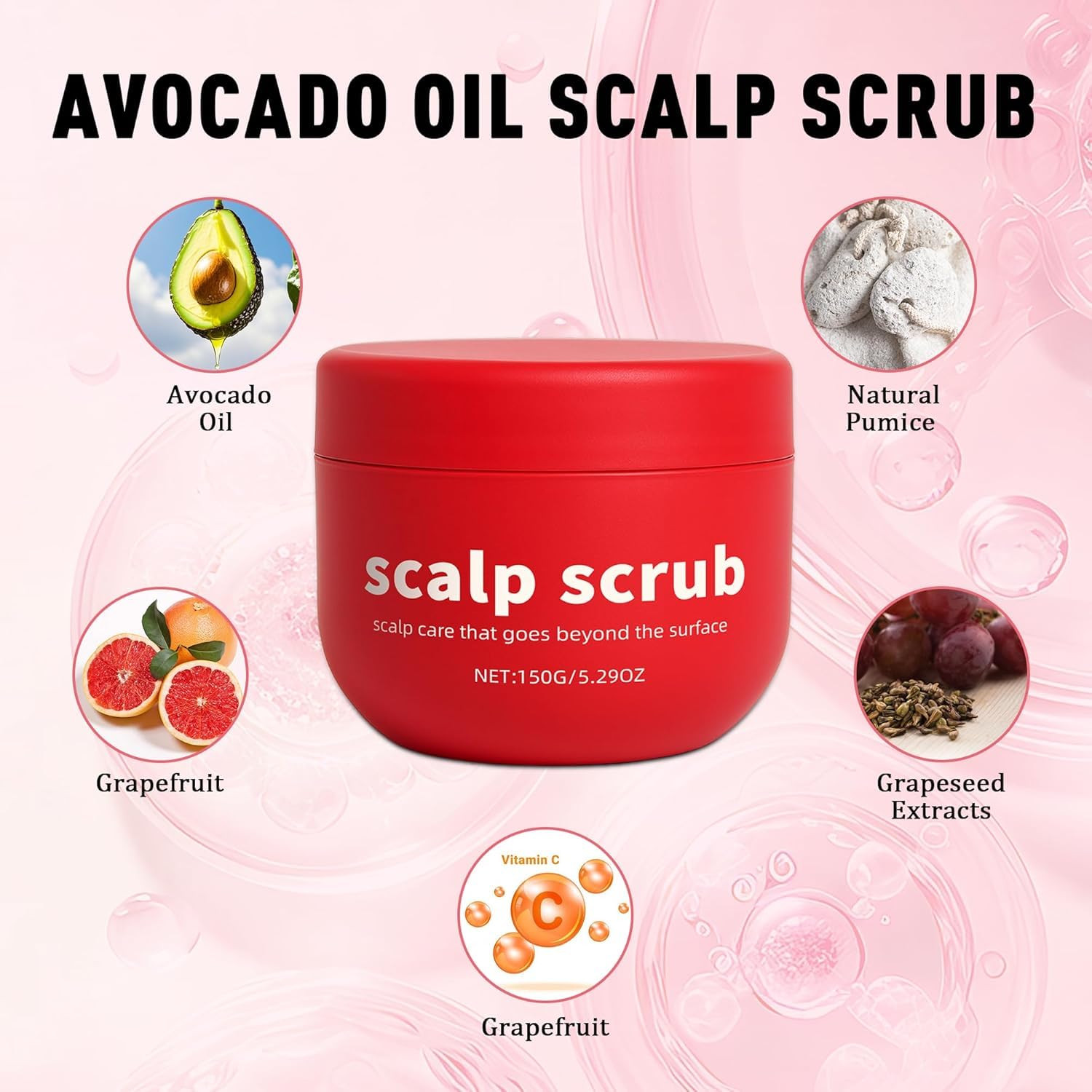 Avocado Oil Scalp Scrub grapefruit extract in focus for refreshing scent and care