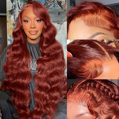 Avolo 28-inch reddish brown lace front wig front view with natural parting