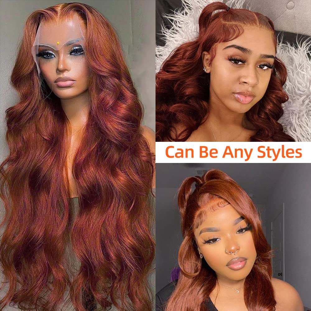 Avolo 28-inch reddish brown lace front wig side view with body wave